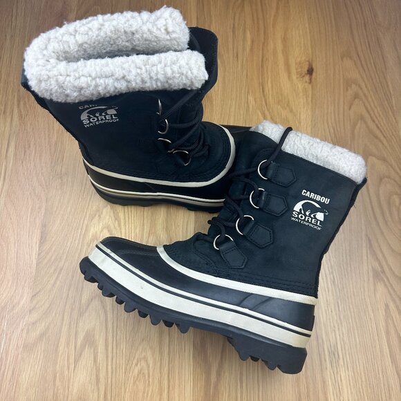 Sorel Caribou Women’s Black Nubuck Waterproof Boots Winter Snow Size 6 - Picture 1 of 9